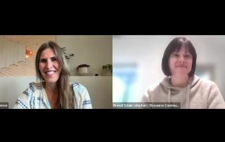 Two-person video interview about a bridge loan from Thrive Impact Fund, featuring Morgan Brannon and Brandi Schier of Discourse Community Publishing.